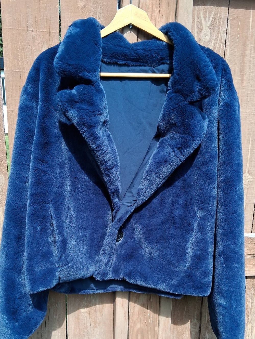Women's Plush Faux Fur Jacket - Navy Blue. No Tag .